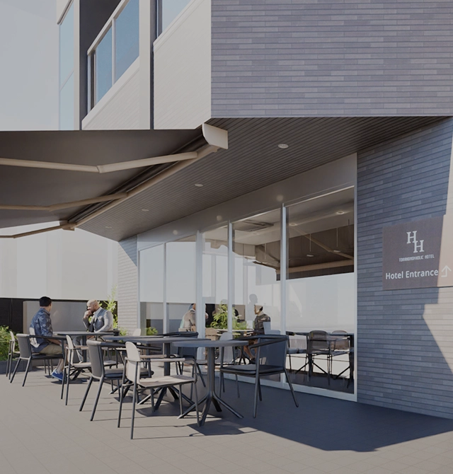 테라스 좌석을 갖춘 개방적인 카페 & BAR